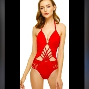 Kenneth Cole Women Red One Piece Swimsuit, Padded Push-up. Cut-out. Sexy! Size S